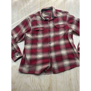 Orvis Sz XXL Flannel Shirt Men’s Cotton Red Tan Plaid EUC Heavy Weight Logger